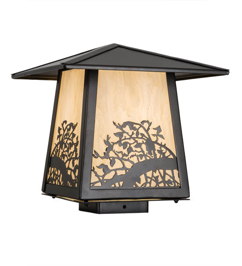 Meyda Lighting Apple Branch 17" Oil Rubbed Bronze Outdoor Post Mount Light With Creme Carrare Idalight Shade Glass