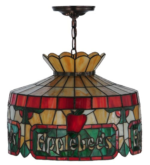Meyda Lighting Applebee's 16" Mahogany Bronze Pendant Light With Multi-Colored Shade Glass