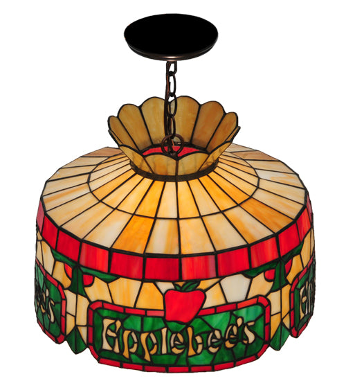 Meyda Lighting Applebee's 16" Mahogany Bronze Pendant Light With Multi-Colored Shade Glass