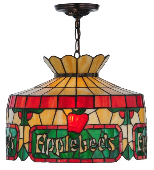 Meyda Lighting Applebee's 16" Mahogany Bronze Pendant Light With Multi-Colored Shade Glass