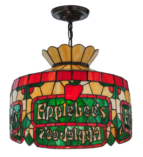 Meyda Lighting Applebee's 16" Mahogany Bronze Pendant Light With Multi-Colored Shade Glass
