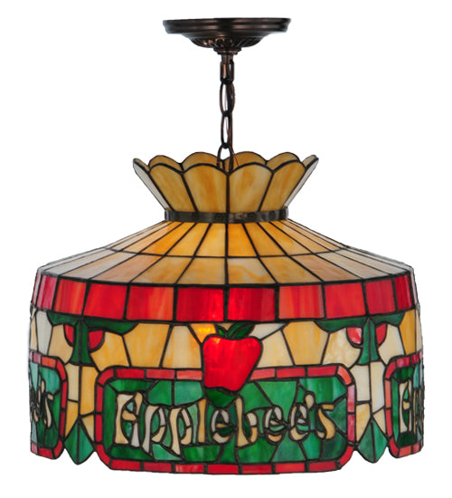 Meyda Lighting Applebee's 16" Mahogany Bronze Pendant Light With Multi-Colored Shade Glass