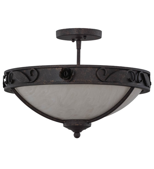 Meyda Lighting Arabesque 17" 3-Light Copper Rust Semi-flush Mount Ceiling Light With Fleshtone Idalight Shade Glass