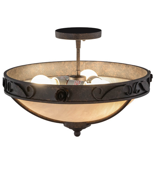 Meyda Lighting Arabesque 17" 3-Light Copper Rust Semi-flush Mount Ceiling Light With Fleshtone Idalight Shade Glass