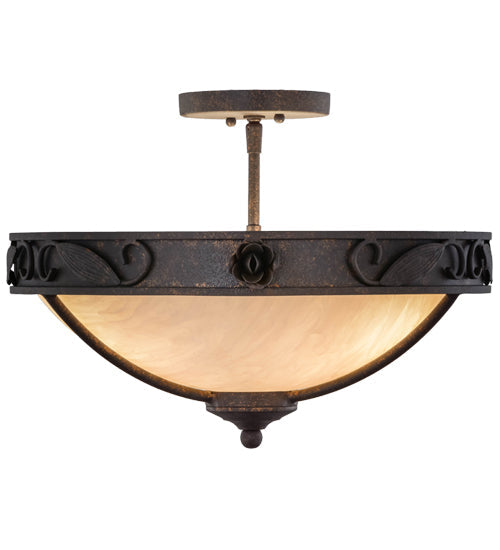 Meyda Lighting Arabesque 17" 3-Light Copper Rust Semi-flush Mount Ceiling Light With Fleshtone Idalight Shade Glass