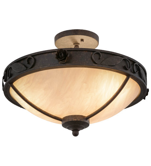 Meyda Lighting Arabesque 17" 3-Light Copper Rust Semi-flush Mount Ceiling Light With Fleshtone Idalight Shade Glass
