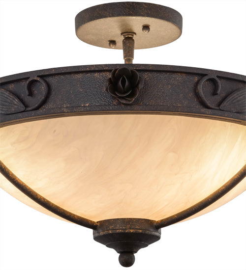 Meyda Lighting Arabesque 17" 3-Light Copper Rust Semi-flush Mount Ceiling Light With Fleshtone Idalight Shade Glass