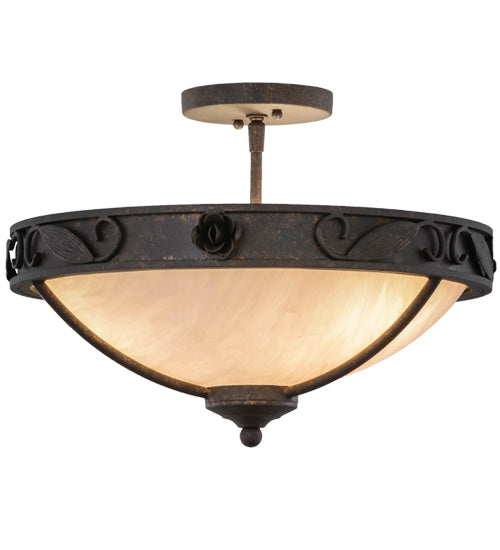 Meyda Lighting Arabesque 17" 3-Light Copper Rust Semi-flush Mount Ceiling Light With Fleshtone Idalight Shade Glass