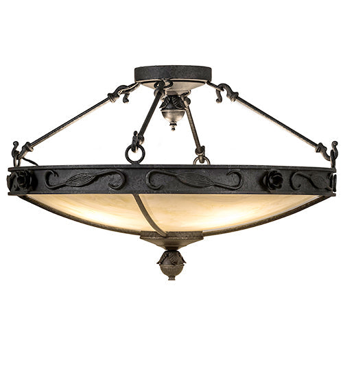 Meyda Lighting Arabesque 26" 4-Light Smoke Semi-flush Mount Light With Creme Carrara Idalight Shade