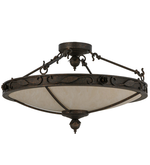 Meyda Lighting Arabesque 28" 4-Light Copper Rust Semi-flush Mount Ceiling Light With Fleshtone Idalight Shade