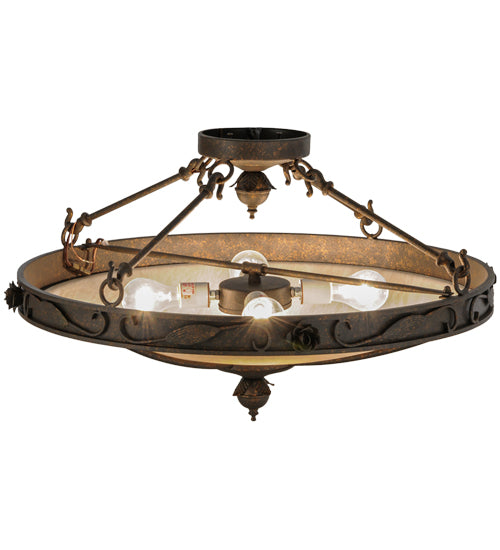 Meyda Lighting Arabesque 28" 4-Light Copper Rust Semi-flush Mount Ceiling Light With Fleshtone Idalight Shade