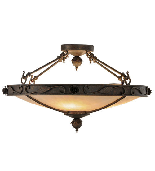 Meyda Lighting Arabesque 28" 4-Light Copper Rust Semi-flush Mount Ceiling Light With Fleshtone Idalight Shade