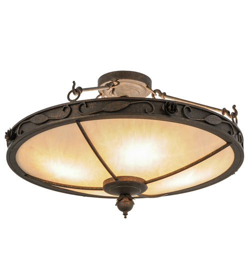 Meyda Lighting Arabesque 28" 4-Light Copper Rust Semi-flush Mount Ceiling Light With Fleshtone Idalight Shade