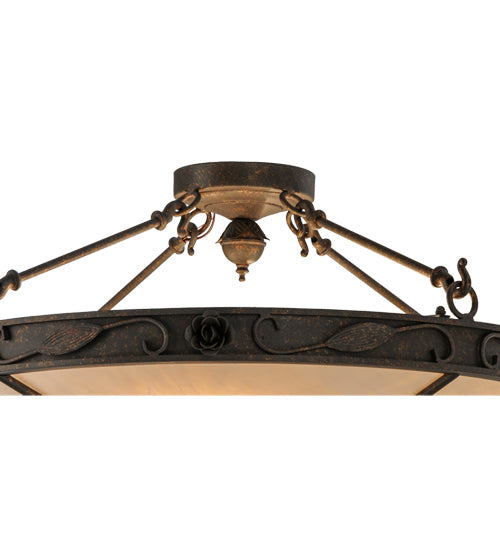 Meyda Lighting Arabesque 28" 4-Light Copper Rust Semi-flush Mount Ceiling Light With Fleshtone Idalight Shade