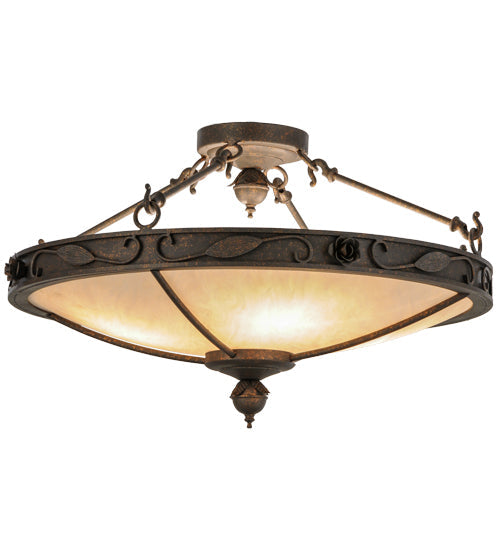 Meyda Lighting Arabesque 28" 4-Light Copper Rust Semi-flush Mount Ceiling Light With Fleshtone Idalight Shade
