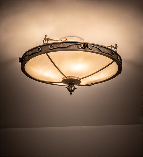 Meyda Lighting Arabesque 28" 4-Light French Bronze Flush Mount Light With Creme Carrara Idalight Shade