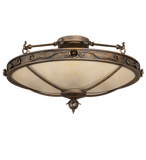 Meyda Lighting Arabesque 28" 4-Light French Bronze Flush Mount Light With Creme Carrara Idalight Shade