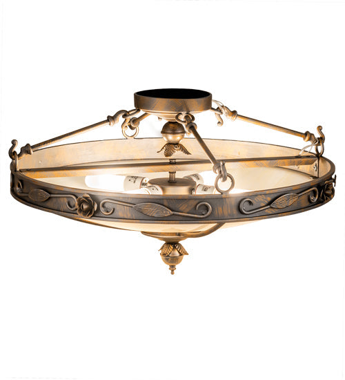 Meyda Lighting Arabesque 28" 4-Light French Bronze Flush Mount Light With Creme Carrara Idalight Shade