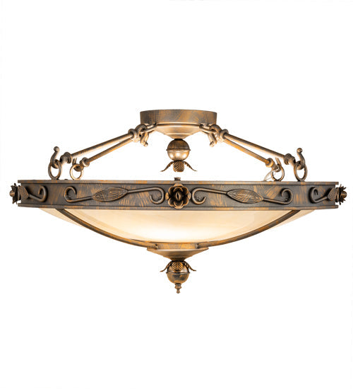 Meyda Lighting Arabesque 28" 4-Light French Bronze Flush Mount Light With Creme Carrara Idalight Shade