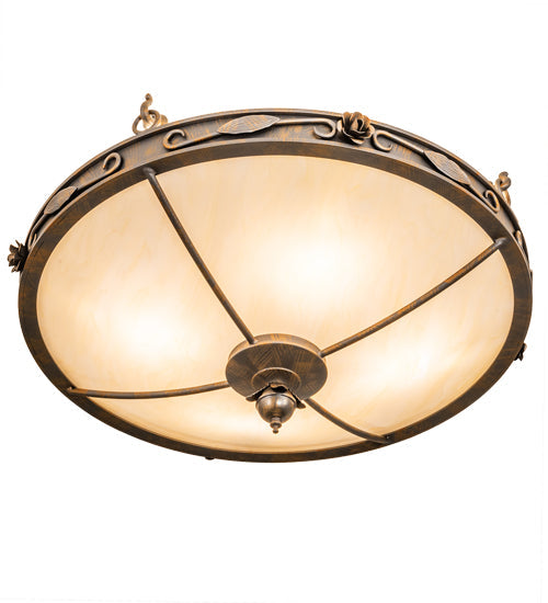 Meyda Lighting Arabesque 28" 4-Light French Bronze Flush Mount Light With Creme Carrara Idalight Shade