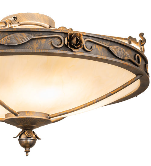 Meyda Lighting Arabesque 28" 4-Light French Bronze Flush Mount Light With Creme Carrara Idalight Shade