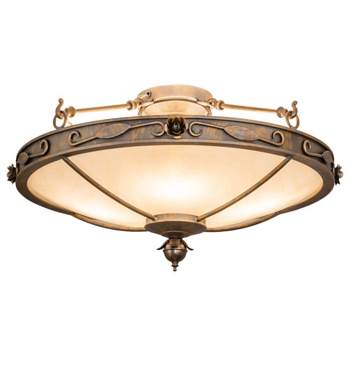 Meyda Lighting Arabesque 28" 4-Light French Bronze Flush Mount Light With Creme Carrara Idalight Shade