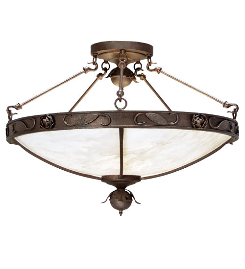 Meyda Lighting Arabesque 30" 5-Light Copper Rust Semi-flush Mount Ceiling Light With Whitestone Idalight Shade