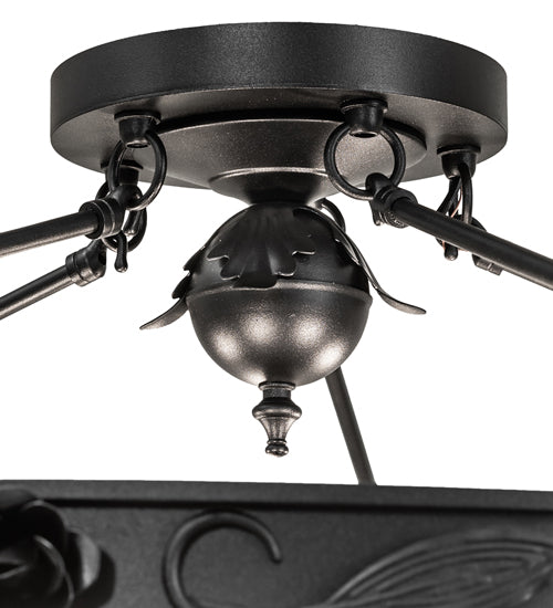 Meyda Lighting Arabesque 32" 5-Light Textured Black Semi-flush Mount Light With Clear Frosted Shade Glass