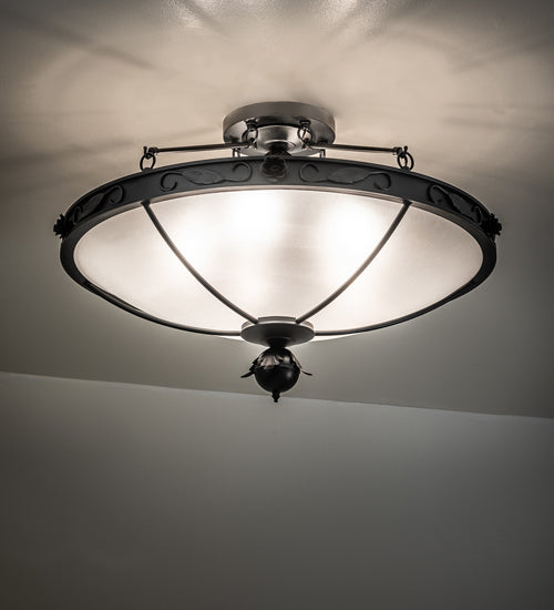 Meyda Lighting Arabesque 32" 5-Light Textured Black Semi-flush Mount Light With Clear Frosted Shade Glass