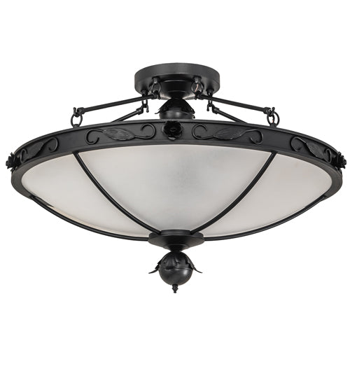 Meyda Lighting Arabesque 32" 5-Light Textured Black Semi-flush Mount Light With Clear Frosted Shade Glass
