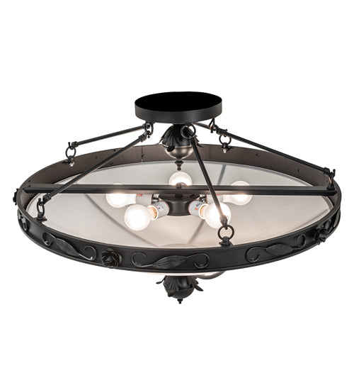 Meyda Lighting Arabesque 32" 5-Light Textured Black Semi-flush Mount Light With Clear Frosted Shade Glass