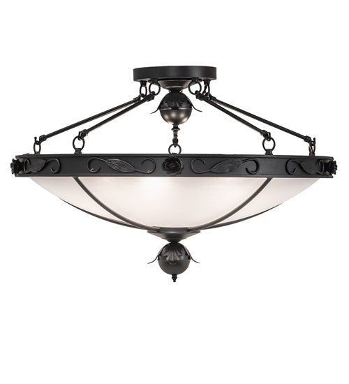 Meyda Lighting Arabesque 32" 5-Light Textured Black Semi-flush Mount Light With Clear Frosted Shade Glass