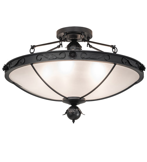 Meyda Lighting Arabesque 32" 5-Light Textured Black Semi-flush Mount Light With Clear Frosted Shade Glass