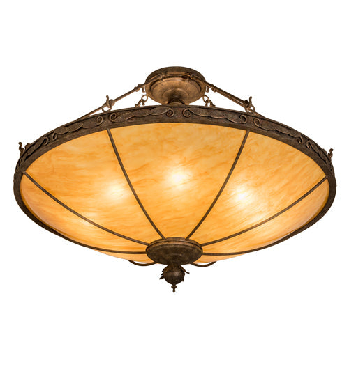 Meyda Lighting Arabesque 48" 8-Light Baroque Semi-flush Mount Light With Ambra Siena Idalight Shade Glass