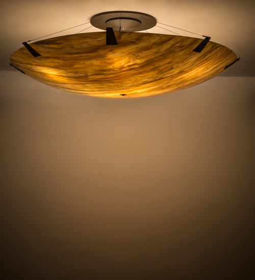 Meyda Lighting Araneta 72" 14-Light Oil Rubbed Bronze Semi-flush Mount Light With Travertine Idlaight Shade Glass