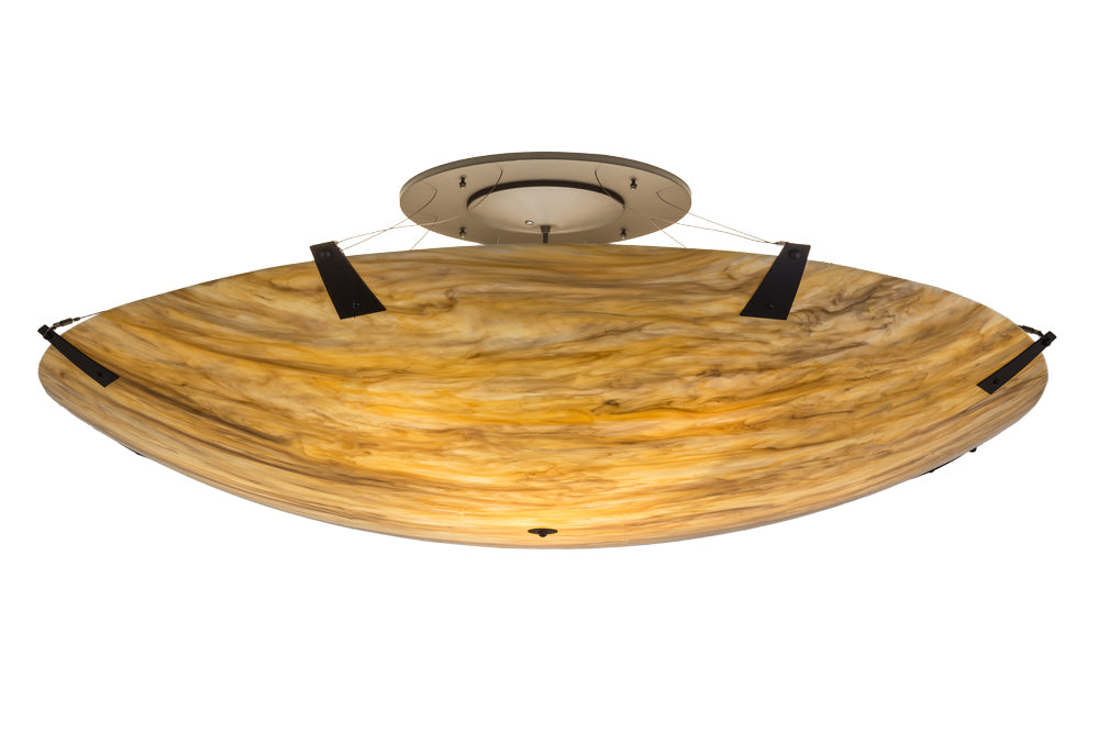 Meyda Lighting Araneta 72" 14-Light Oil Rubbed Bronze Semi-flush Mount Light With Travertine Idlaight Shade Glass