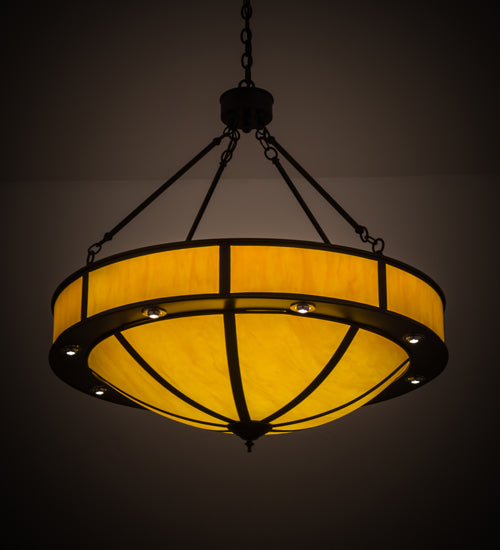 Meyda Lighting Arco 36" 8-Light LED Timeless Bronze Pendant Light With Beige Tawnyrock Idalight Shade Glass