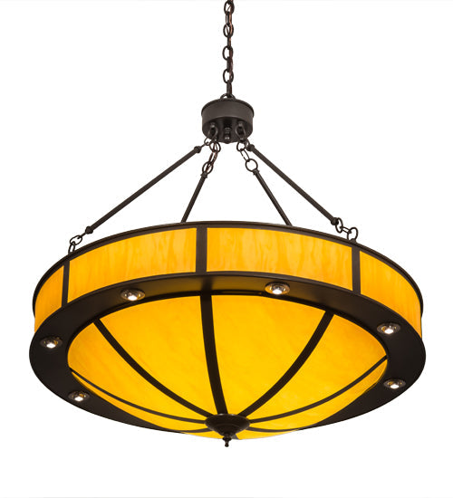 Meyda Lighting Arco 36" 8-Light LED Timeless Bronze Pendant Light With Beige Tawnyrock Idalight Shade Glass