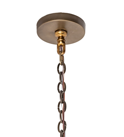 Meyda Lighting Arendal 42" 4-Light Antique Copper & Natural Wood Chandelier With White Textrene Shade