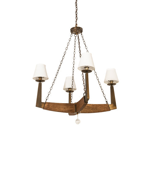 Meyda Lighting Arendal 42" 4-Light Antique Copper & Natural Wood Chandelier With White Textrene Shade