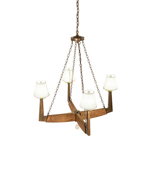 Meyda Lighting Arendal 42" 4-Light Antique Copper & Natural Wood Chandelier With White Textrene Shade