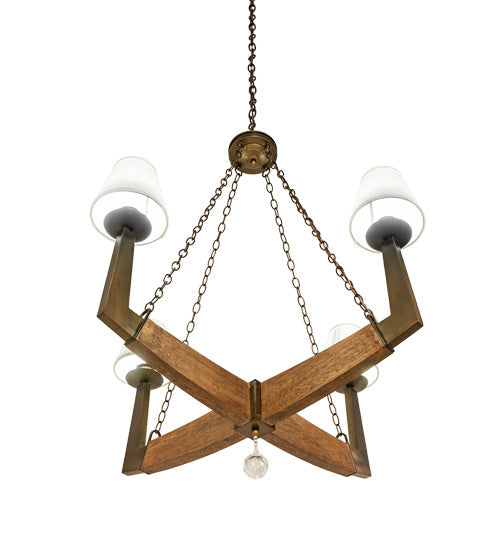 Meyda Lighting Arendal 42" 4-Light Antique Copper & Natural Wood Chandelier With White Textrene Shade