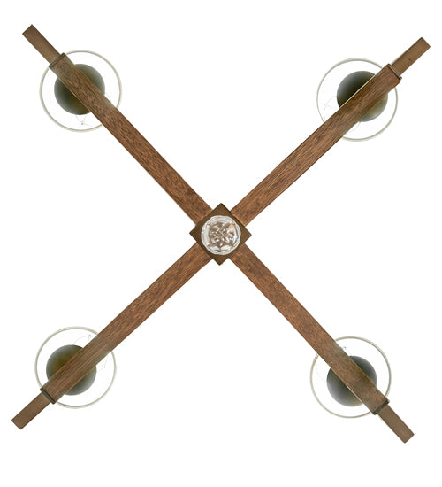 Meyda Lighting Arendal 42" 4-Light Antique Copper & Natural Wood Chandelier With White Textrene Shade