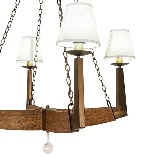 Meyda Lighting Arendal 42" 4-Light Antique Copper & Natural Wood Chandelier With White Textrene Shade
