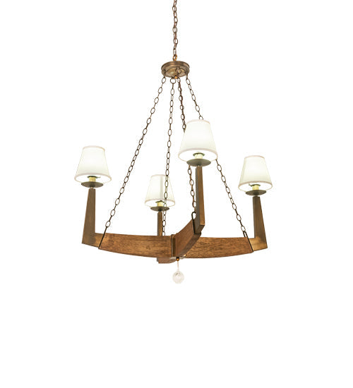 Meyda Lighting Arendal 42" 4-Light Antique Copper & Natural Wood Chandelier With White Textrene Shade