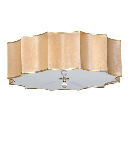 Meyda Lighting Arevik 22" 3-Light Antique Brass Flush Mount Light With Satin Cream Textrene & White Statuario Idalight Shade