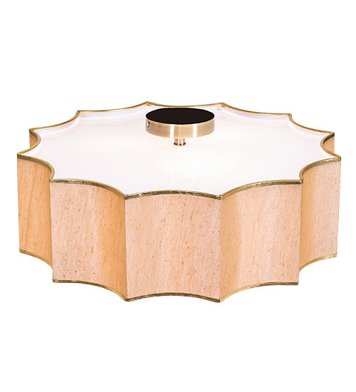 Meyda Lighting Arevik 22" 3-Light Antique Brass Flush Mount Light With Satin Cream Textrene & White Statuario Idalight Shade