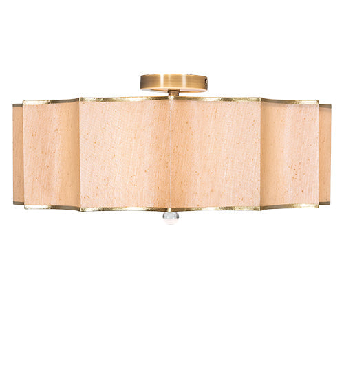 Meyda Lighting Arevik 22" 3-Light Antique Brass Flush Mount Light With Satin Cream Textrene & White Statuario Idalight Shade