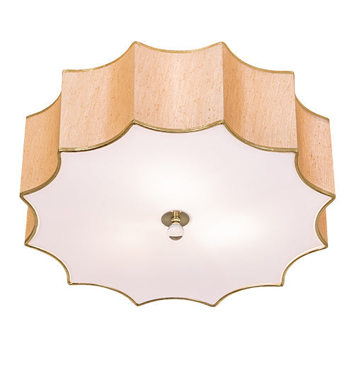 Meyda Lighting Arevik 22" 3-Light Antique Brass Flush Mount Light With Satin Cream Textrene & White Statuario Idalight Shade