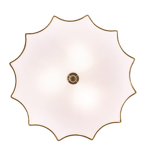 Meyda Lighting Arevik 22" 3-Light Antique Brass Flush Mount Light With Satin Cream Textrene & White Statuario Idalight Shade